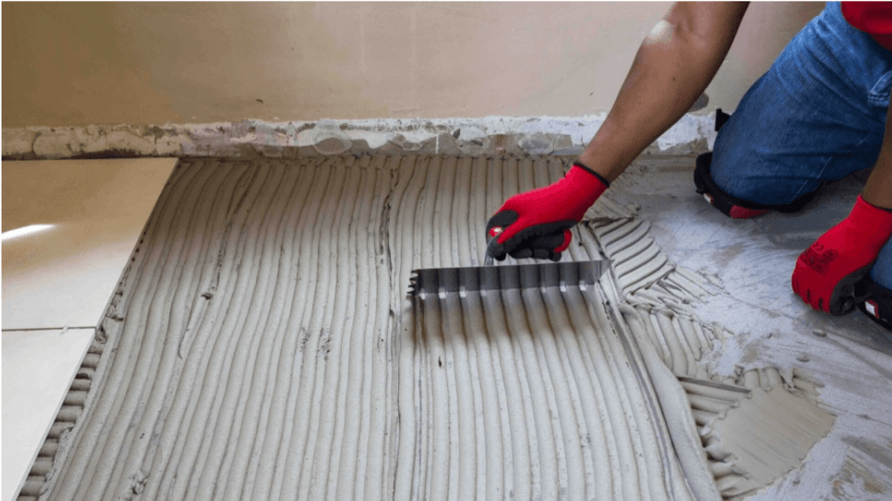 Floor tile installation using cement-based adhesive